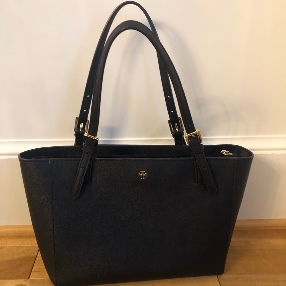 Tory Burch Small York Saffiano Buckle Tote- Navy